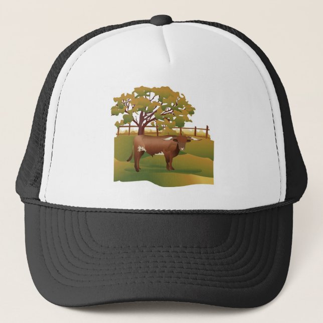 Longhorn Cattle on the Ranch Trucker Hat (Front)