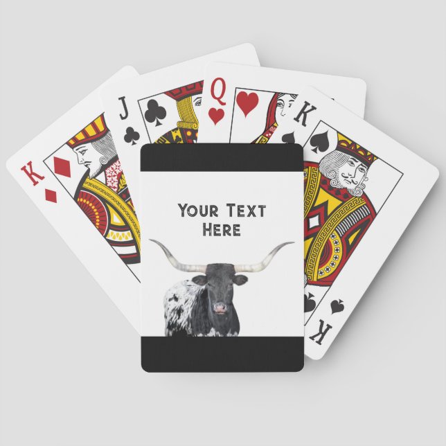longhorn cow black and white add your text playing cards (Back)