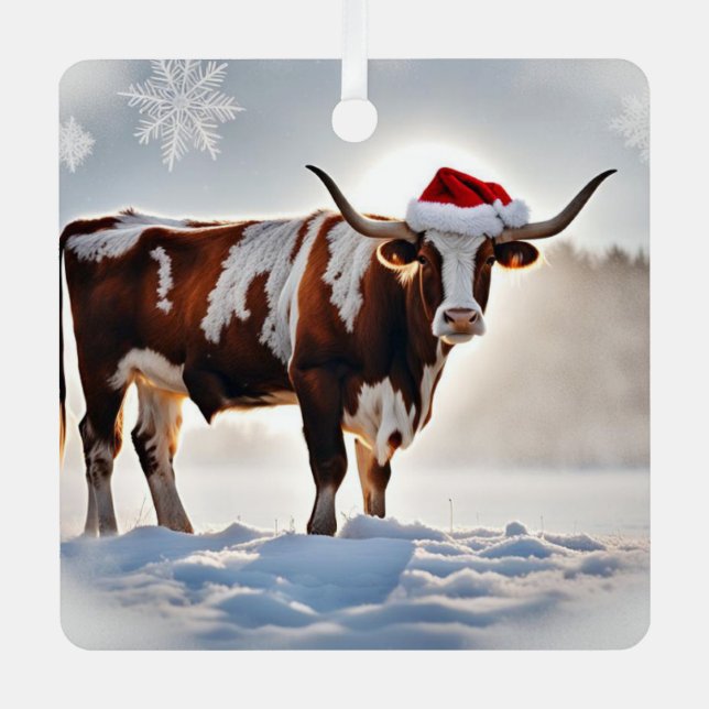 Longhorn Cow Country Western Cowboy Metal Ornament (Front)