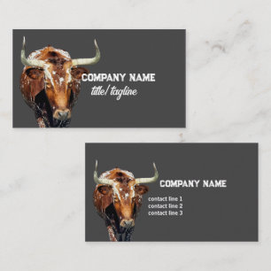 longhorn cow photo art charcoal grey  business card