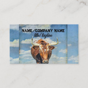 longhorn cow rustic country blue sky  business card