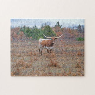 Longhorn Cow Texas Farm Orange Colors Puzzle