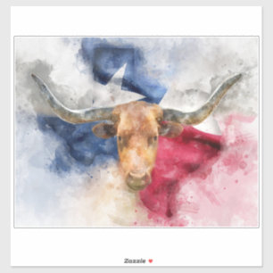 Longhorn cow with Texas Flag Map Watercolor