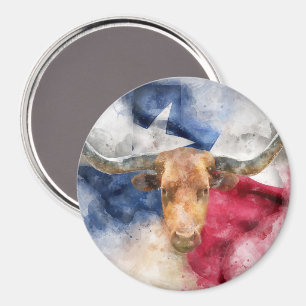 Longhorn cow with Texas Flag Map Watercolor Magnet