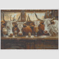 Longhorn Cows at the Western Dairy Bar Decoupage
