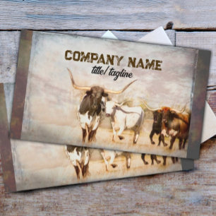 longhorn cows rustic country sepia tones  business card