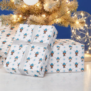 Longhorn in Bright Blue Ski Cap and Scarf Pattern Wrapping Paper