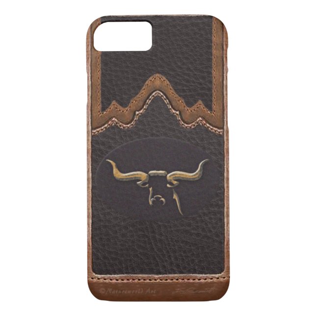 Longhorn Photo Faux Leather iPhone 7 Coque (Dos)