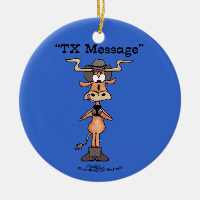 Longhorn’s TX Message for Christmas Ceramic Ornament (Front)