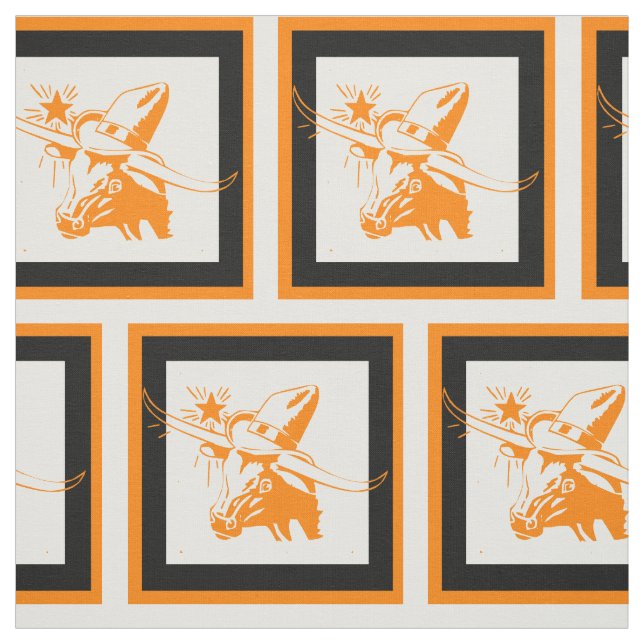 Longhorn Steer Head With Cowboy Hat With Frame 2 Fabric (Swatch)