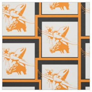 Longhorn Steer Head With Cowboy Hat With Frame Fabric