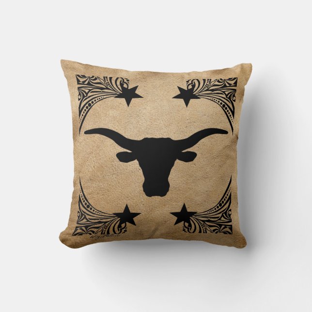 Longhorn Steer Silhouette Throw Pillow (Front)