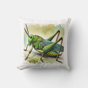 Longhorned Grasshopper Katydid 270824IREF244 - Wat Throw Pillow