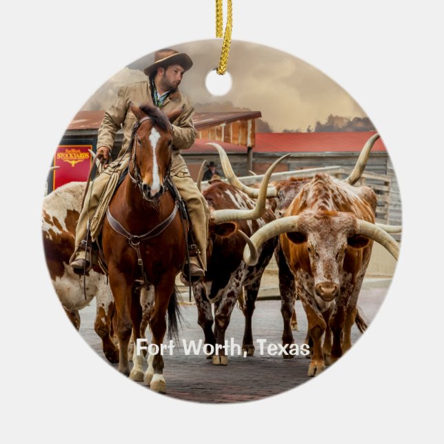 Longhorns of Fort Worth, Texas Ceramic Ornament (Front)