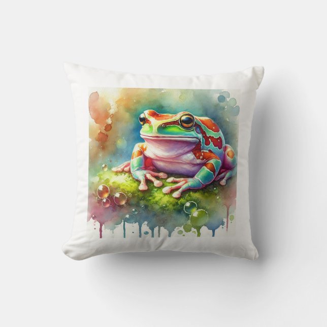 Longlegged frog 151024AREF124 - Watercolor Throw Pillow (Front)