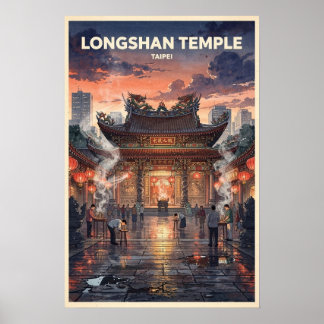 Longshan Temple Taipei Vintage Travel Poster
