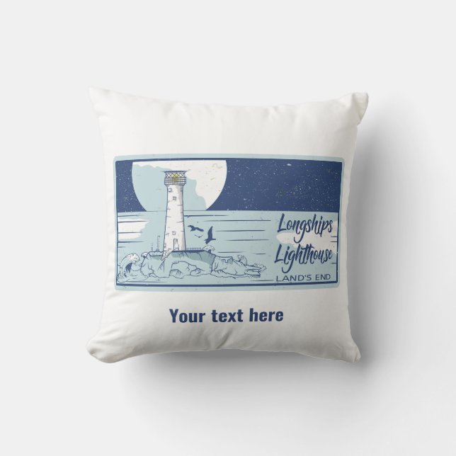 Longships lighthouse lands end throw pillow (Front)