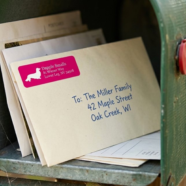 Longue Cheveux Dachshund | Étiquette d'adresse de  (Long Hair Dachshund | Pink Return Address Label)