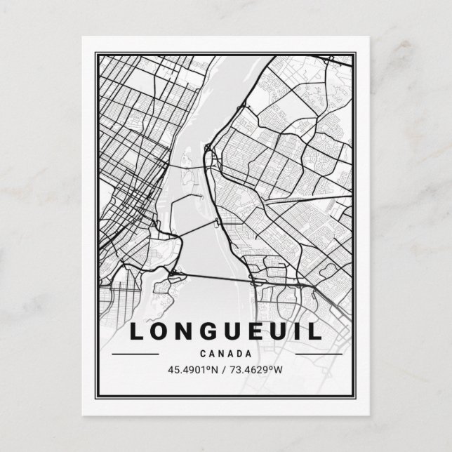 Longueuil Québec Carte de la ville de voyage du Ca (Devant)