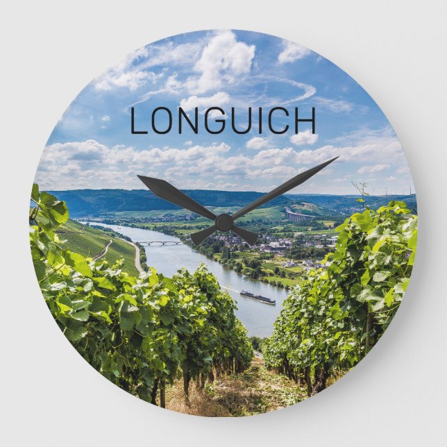Longuich Moselle Vineyard Panorama Germany Large Clock (Front)