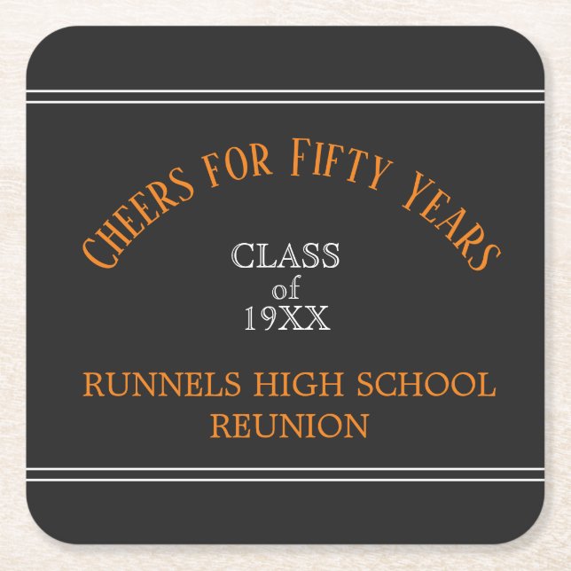 Look! 50th Class Reunion party coasters (Front)