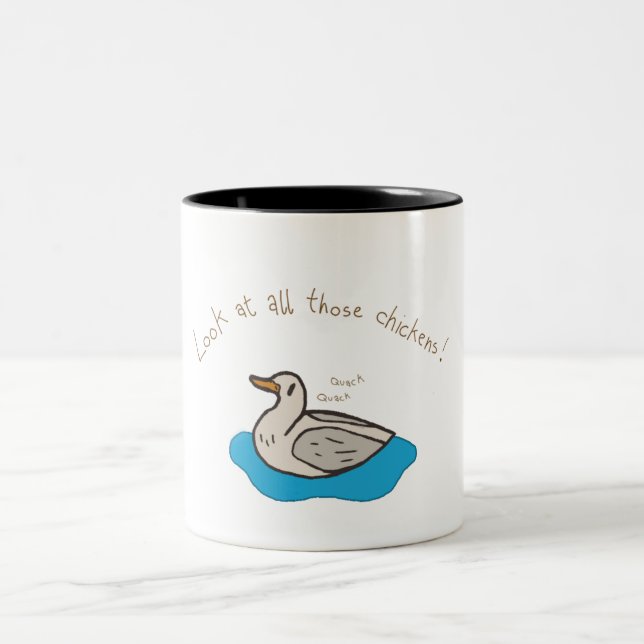 Look at all those chickens! Two-Tone coffee mug (Center)