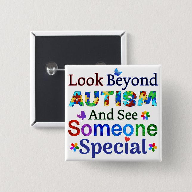 Look Beyond AUTISM 2 Inch Square Button (Front & Back)