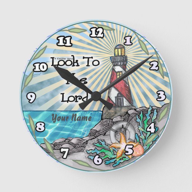 Look Christian lighthouse  Round Clock (Front)