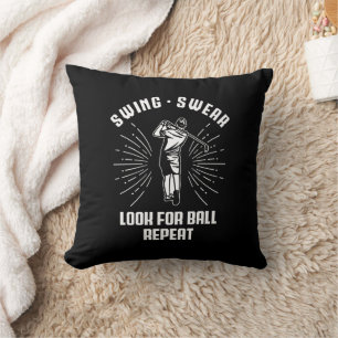 Look for Ball Repeat Golf Nerd Vintage Golfing Pun Throw Pillow