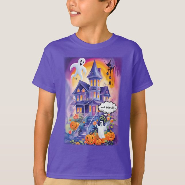 Look Friendly Halloween Ghosts Funny T-Shirt (Front)