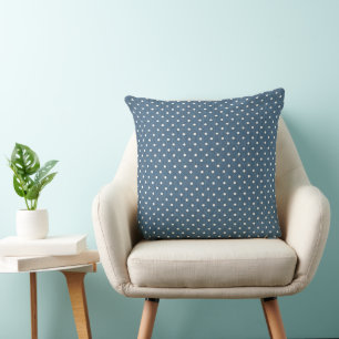 Look of Blue Jean Denim White Polka Dots Throw Pillow