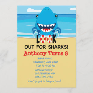 Look Out For Sharks...Beach Birthday Invitation