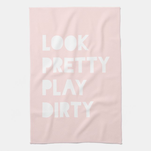 Look Pretty Funny Slogan Blush Pink Kitchen Towel (Vertical)