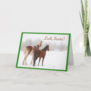 Look, Santa! -holiday card with two frosty horses