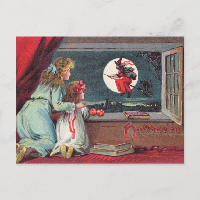 Look! The Witch Moon Night! Vintage Postcard (Front)