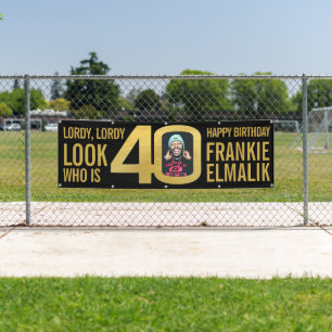 Look who 40 40th birthday party photo black gold banner