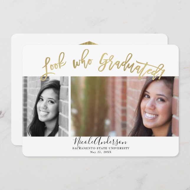 Look Who Graduated Graduation 2 Photo Celebration Invitation (Front/Back)