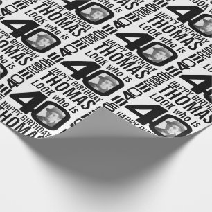 Look who is 40 photo brother mono 40th birthday wrapping paper