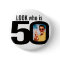 Look who is 50 photo black and white button/badge