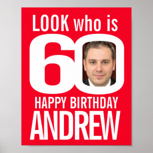 Look who is 60 red white 60th birthday party poster