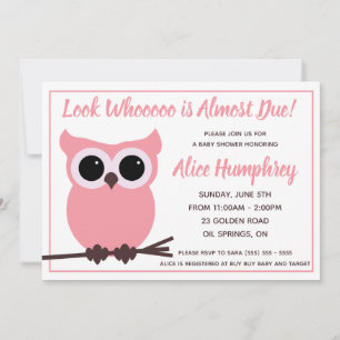 Look Who is Almost Due! Pink Owl Baby Shower Invitation