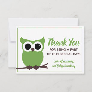 Look Whooo is Almost Due!  Green Owl Thank You Card