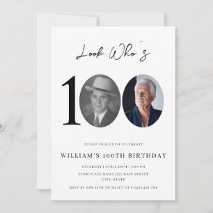 Look Who's 100 Birthday Modern Simple Photo  Invitation