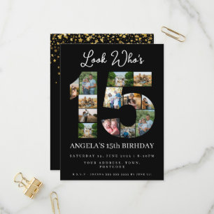 look who's 15 Photo Collage quinceanera invite