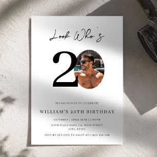 Look Who's 20 Birthday Modern Simple Photo Invitation