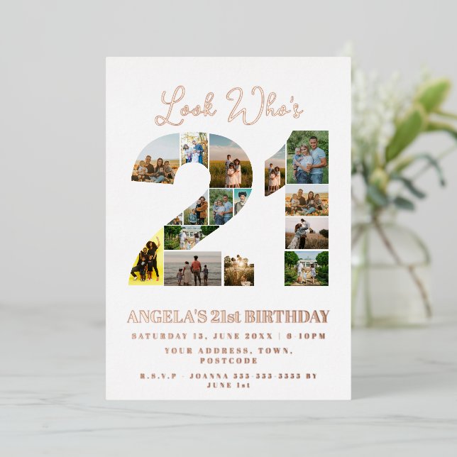 look who's 21 Photo Collage sign happy birthday  (Standing Front)