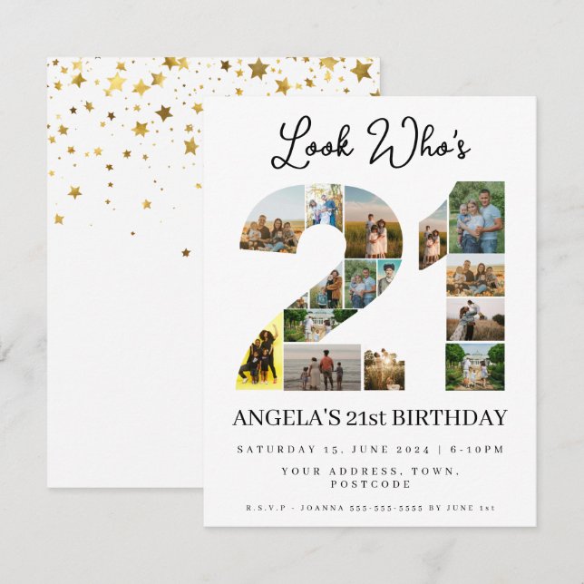 look who's 21 Photo Collage sign happy birthday  Invitation (Front/Back)