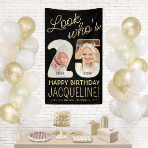 Look Who's 25 Black & Gold Birthday Party 2 Photo Banner