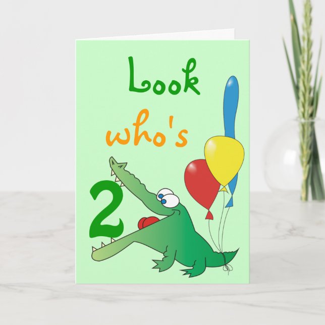 Look Who's 2 Today! Cute Crocodile Birthday Cards (Front)