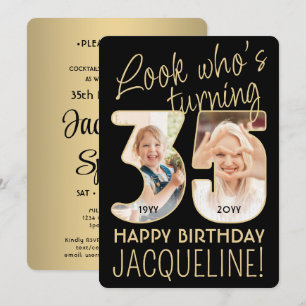 Look Who's 35 Black & Gold Birthday Party 2 Photo Invitation